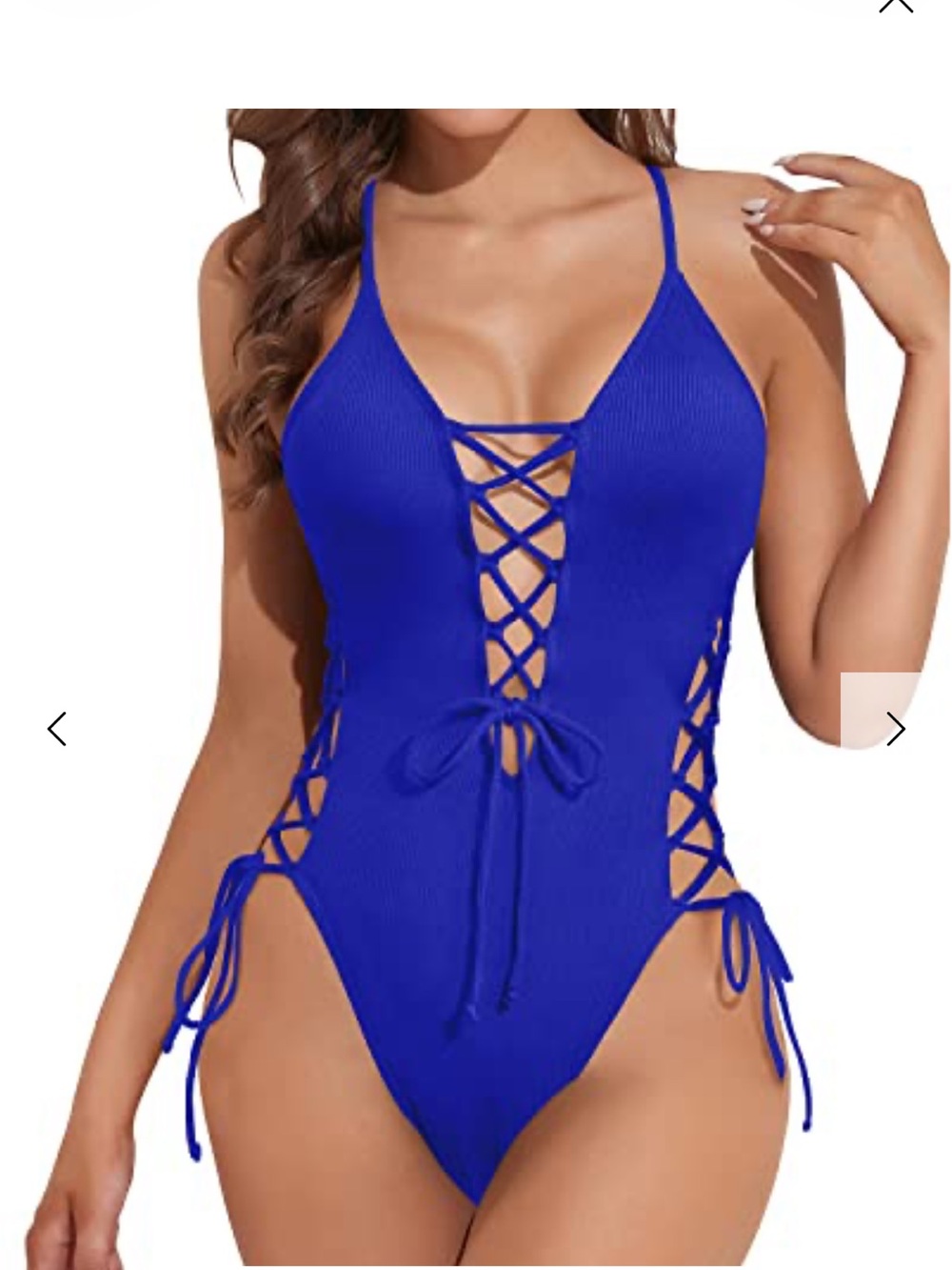Women’s Blue Lace-Up One Piece Swimsuit M